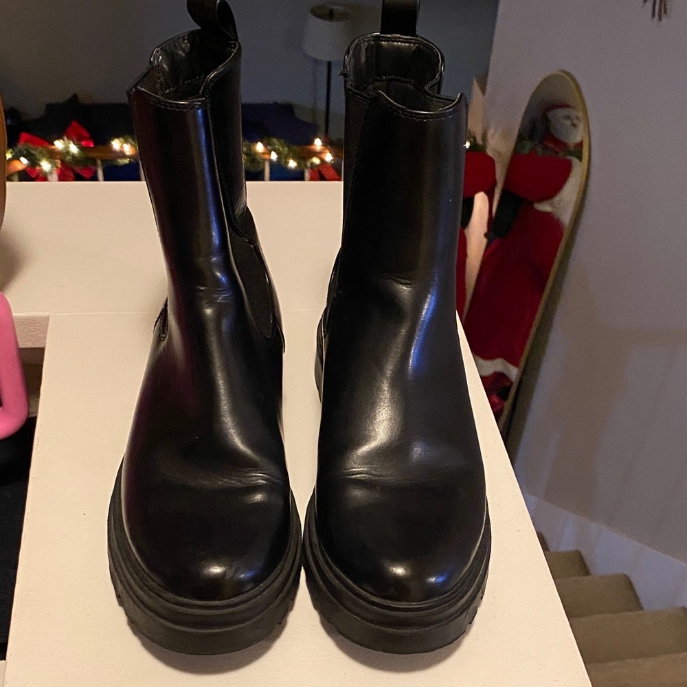 a new day Glossy Black Ankle Booties